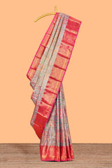 Pastel Colour Tissue Silk Saree with Antique Gold Zari Weaving and Contrast Border and Contrast Blouse