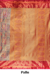 Pastel Colour Tissue Silk Saree with Antique Gold Zari Weaving and Contrast Border and Contrast Blouse