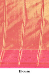 Pastel Colour Tissue Silk Saree with Antique Gold Zari Weaving and Contrast Border and Contrast Blouse