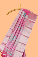 Pink Colour Tissue Silk Saree with Rich Gold Zari Floral Weaving andContrast Border and Matching Blouse