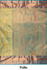 Green Tissue Silk Saree with Antique Gold Zari Weaving and Dark Green Contrast Border and Matching Blouse