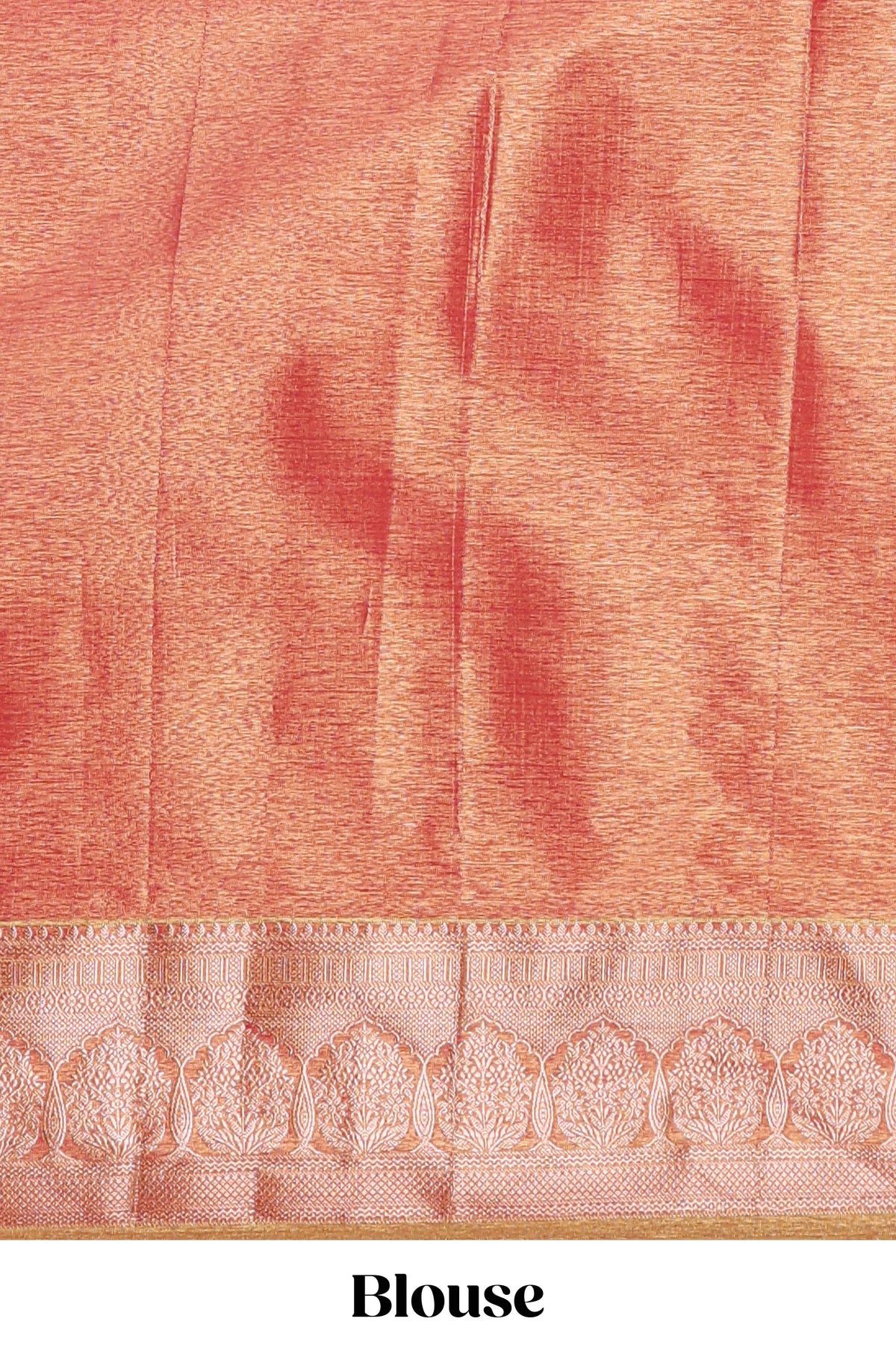 Coral Peach Pink Tissue Silk Saree with Silver Zari Weaving and Pastel  Floral Accents along with Matching Blouse