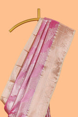 Pink Colour Tissue Silk Saree with Rich Gold Zari Weaving andContrast Border and Contrast Blouse