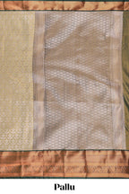 Powder Yellow Tissue Silk Saree with Antique Gold Zari Weaving and Contrast Border along with Contrast Blouse
