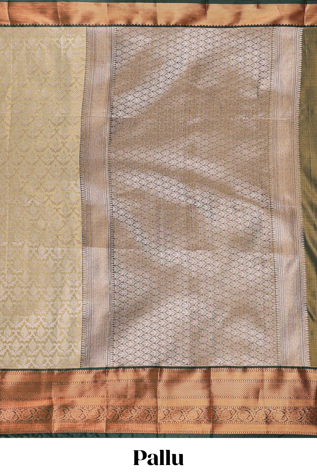 Powder Yellow Tissue Silk Saree with Antique Gold Zari Weaving and Contrast Border along with Contrast Blouse