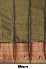 Powder Yellow Tissue Silk Saree with Antique Gold Zari Weaving and Contrast Border along with Contrast Blouse