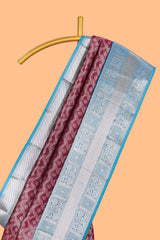 Violet Tissue Silk Saree with Silver Zari Weaving and Contrast Border along with Contrast Blouse