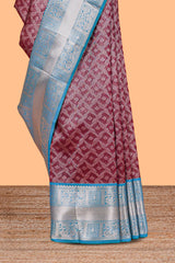 Violet Tissue Silk Saree with Silver Zari Weaving and Contrast Border along with Contrast Blouse