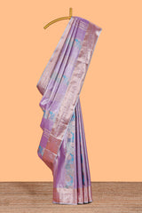 Lavender Tissue Silk Saree with Zari Weaving and PastelFloral Accents along with Matching Blouse