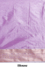 Lavender Tissue Silk Saree with Zari Weaving and PastelFloral Accents along with Matching Blouse