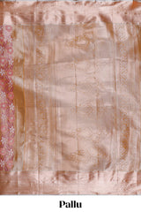 Champagne Gold Tissue Silk Saree with Silver Zari Weaving and Pink Floral Accents along with Matching Blouse