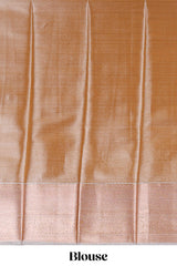 Champagne Gold Tissue Silk Saree with Silver Zari Weaving and Pink Floral Accents along with Matching Blouse