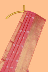 Rani Pink Tissue Silk Saree with Antique Gold Zari Weaving and Traditional Floral Motifs along with Contrast Blouse