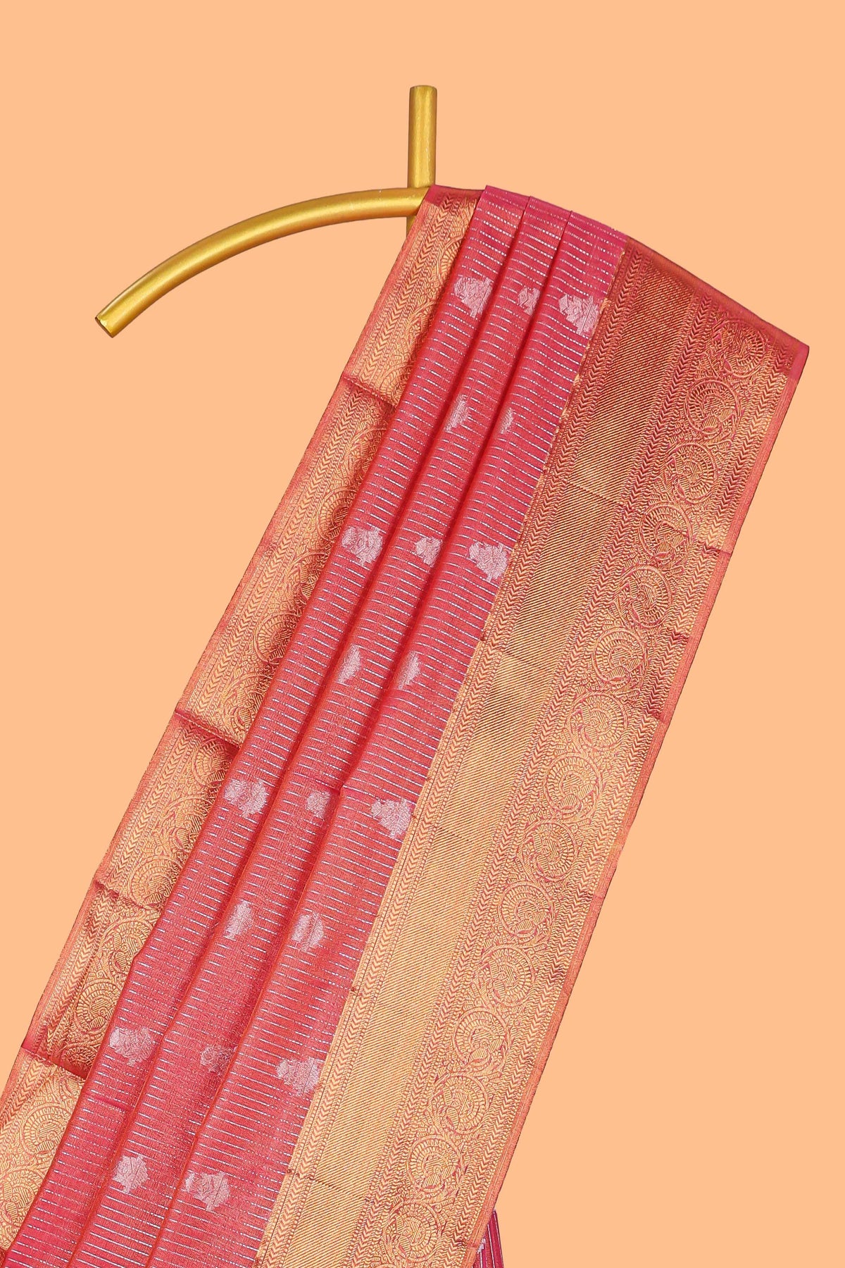 Rani Pink Tissue Silk Saree with Antique Gold Zari Weaving and Traditional Floral Motifs along with Contrast Blouse