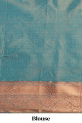 Rani Pink Tissue Silk Saree with Antique Gold Zari Weaving and Traditional Floral Motifs along with Contrast Blouse