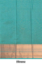 Antique Olive Green Tissue Silk Saree with Rich Gold Zari Weaving and Teal Green Contrast Border along with Contrast Blouse