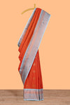 Orange Color Tissue Silk Saree withZari Checks Weaving Body and Contrast Border along with Contrast Blouse