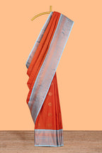 Orange Color Tissue Silk Saree with  Zari Checks Weaving Body and Contrast Border along with Contrast Blouse