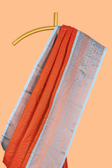 Orange Color Tissue Silk Saree withZari Checks Weaving Body and Contrast Border along with Contrast Blouse