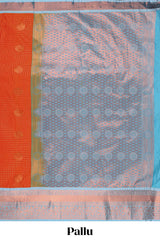 Orange Color Tissue Silk Saree withZari Checks Weaving Body and Contrast Border along with Contrast Blouse