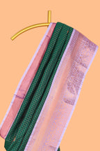 Green Color Tissue Silk Saree with  Zari Checks Weaving Body and Contrast Border along with Contrast Blouse