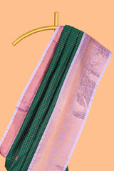 Green Color Tissue Silk Saree withZari Checks Weaving Body and Contrast Border along with Contrast Blouse