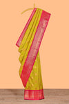 Yellow Color Tissue Silk Saree withZari Checks Weaving Body and Contrast Border along with Contrast Blouse