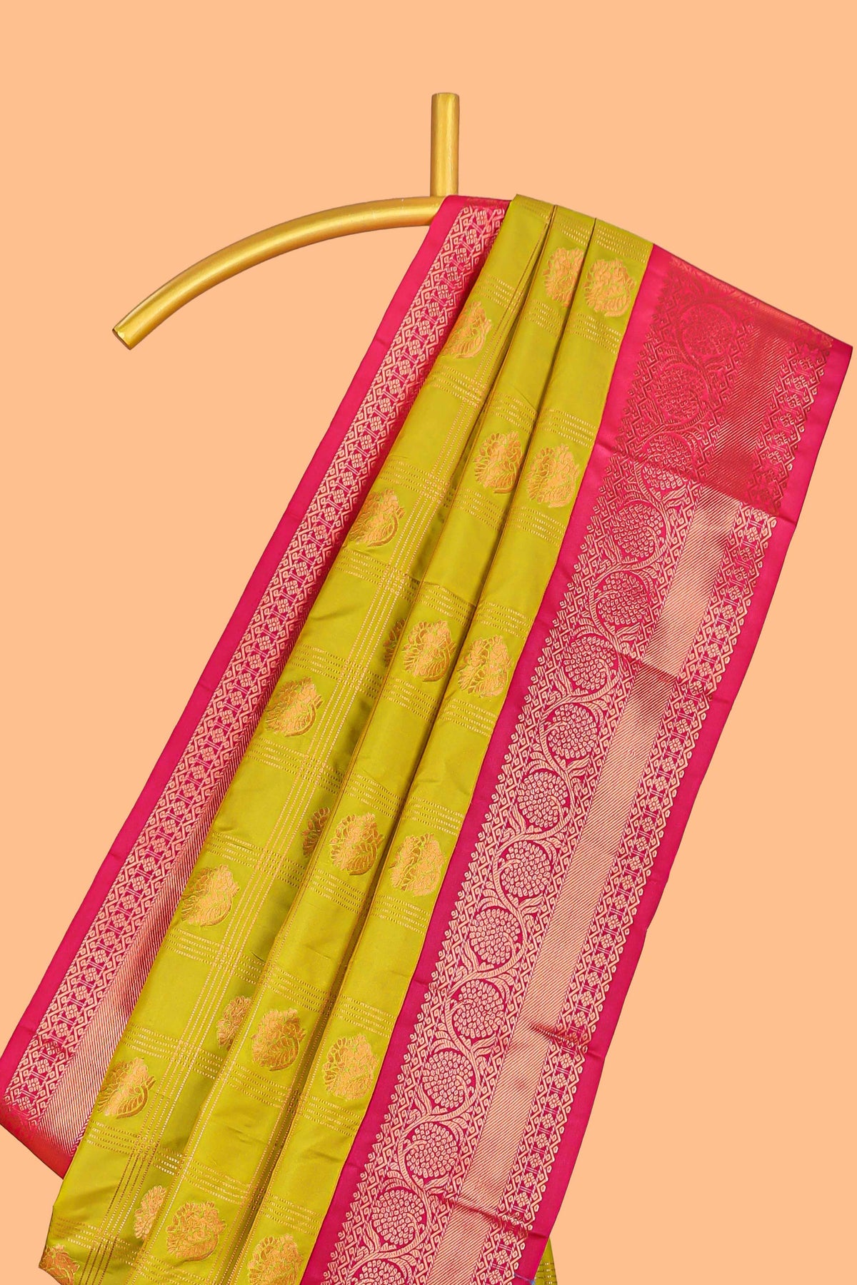 Green Color Tissue Silk Saree with  Zari Checks Weaving Body and Contrast Border along with Contrast Blouse