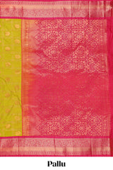 Yellow Color Tissue Silk Saree withZari Checks Weaving Body and Contrast Border along with Contrast Blouse