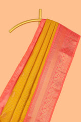 Turmeric Yellow Color Tissue Silk Saree withZari Checks Weaving Body and Contrast Border along with Contrast Blouse