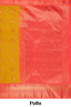 Turmeric Yellow Color Tissue Silk Saree with  Zari Checks Weaving Body and Contrast Border along with Contrast Blouse
