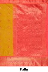 Turmeric Yellow Color Tissue Silk Saree withZari Checks Weaving Body and Contrast Border along with Contrast Blouse