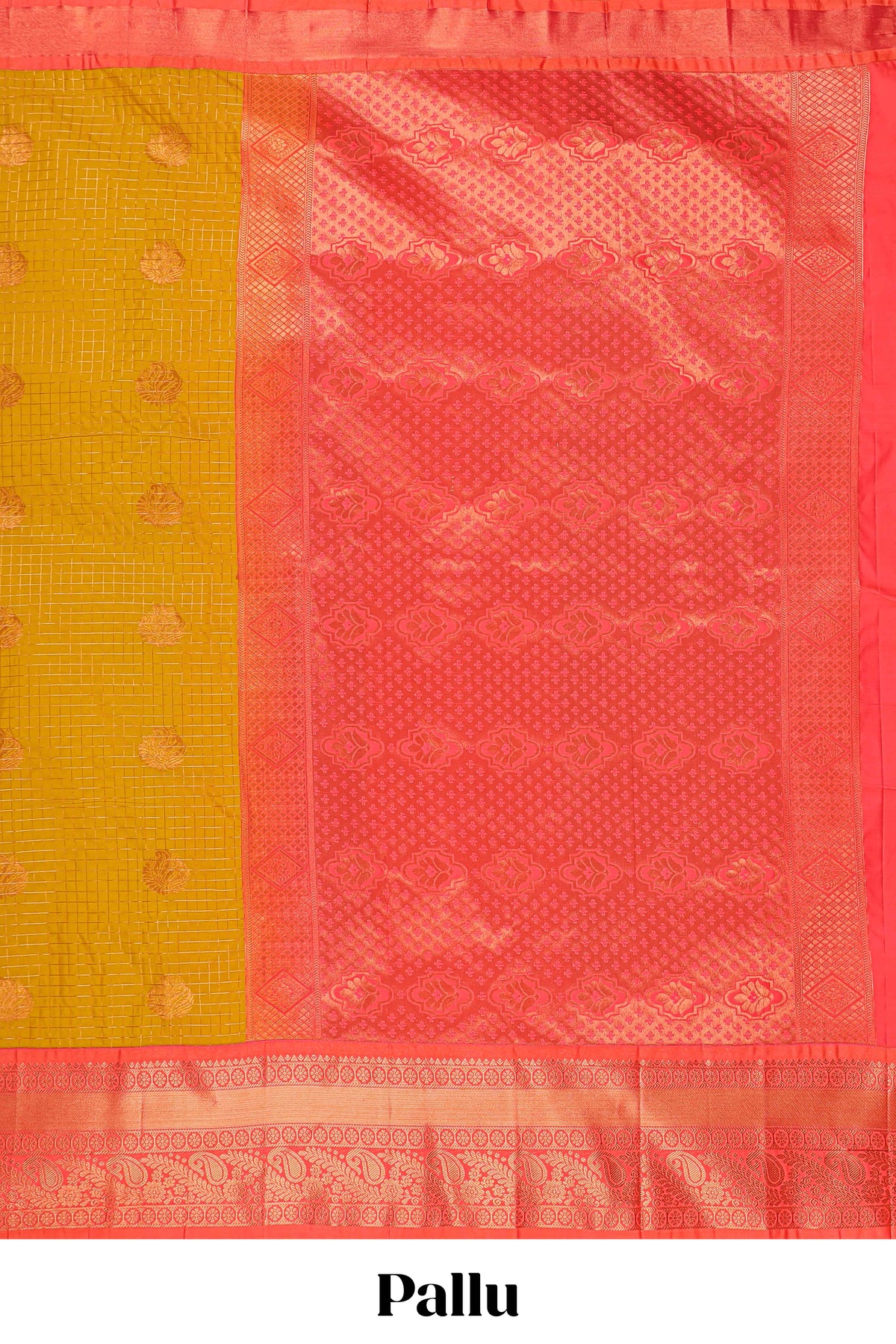 Turmeric Yellow Color Tissue Silk Saree with  Zari Checks Weaving Body and Contrast Border along with Contrast Blouse