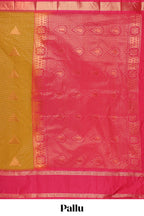 Mustard Yellow Color Tissue Silk Saree with  Zari Checks  and Buttas Weaving Body and Contrast Border along with Contrast Blouse