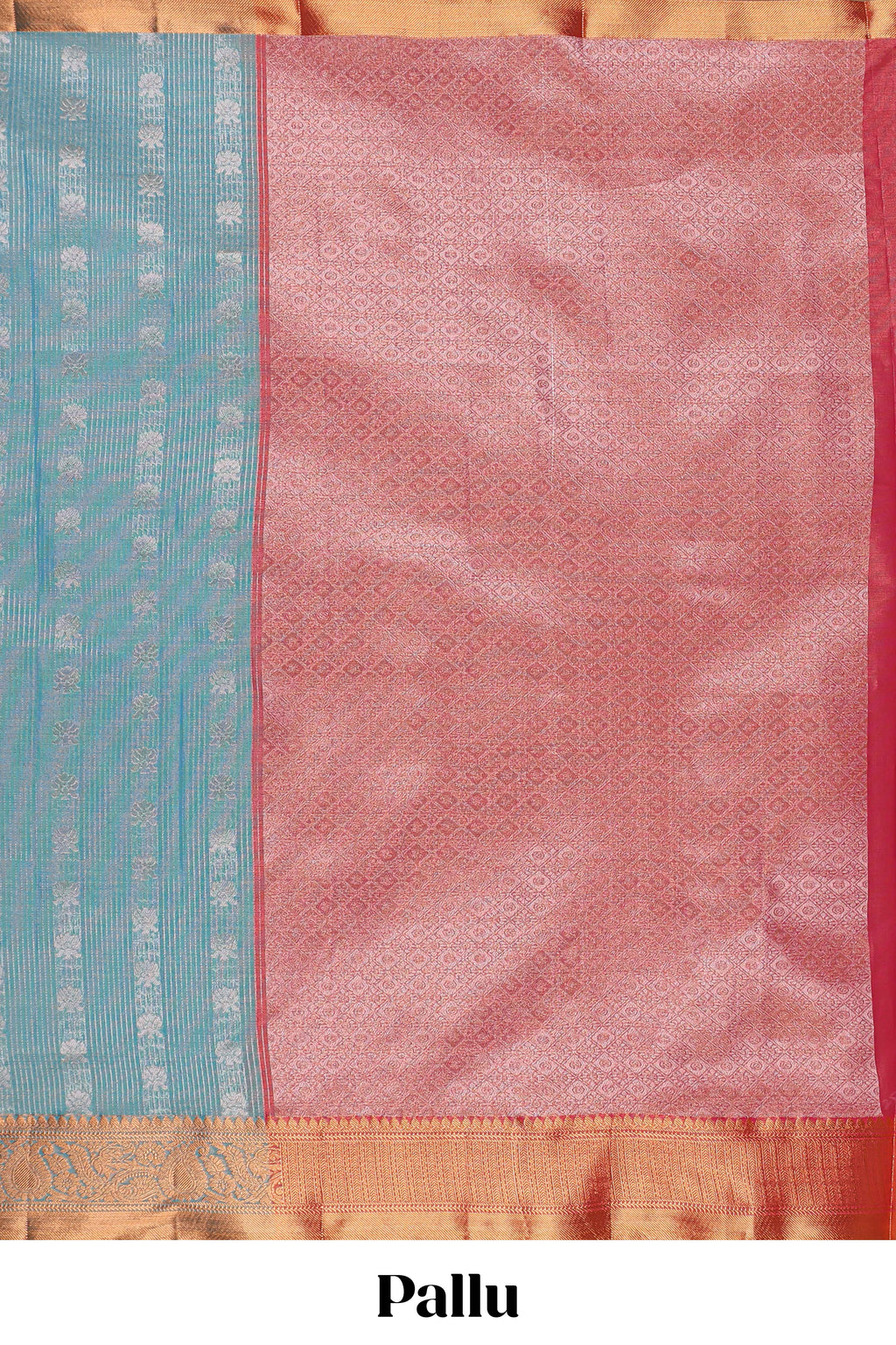 Elegant Turquoise Blue Tissue Silk Saree with Antique Gold Woven Motifs and Rich Zari Border along with Contrast Blouse