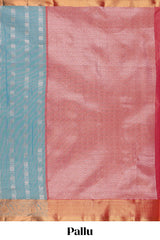 Elegant Turquoise Blue Tissue Silk Saree with Antique Gold Woven Motifs and Rich Zari Border along with Contrast Blouse