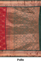 Red Color Tissue Silk Saree with  Zari Checks and Buttas Weaving Body and Contrast Border along with Contrast Blouse