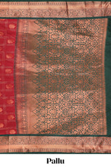 Red Color Tissue Silk Saree withZari Checks and Buttas Weaving Body and Contrast Border along with Contrast Blouse