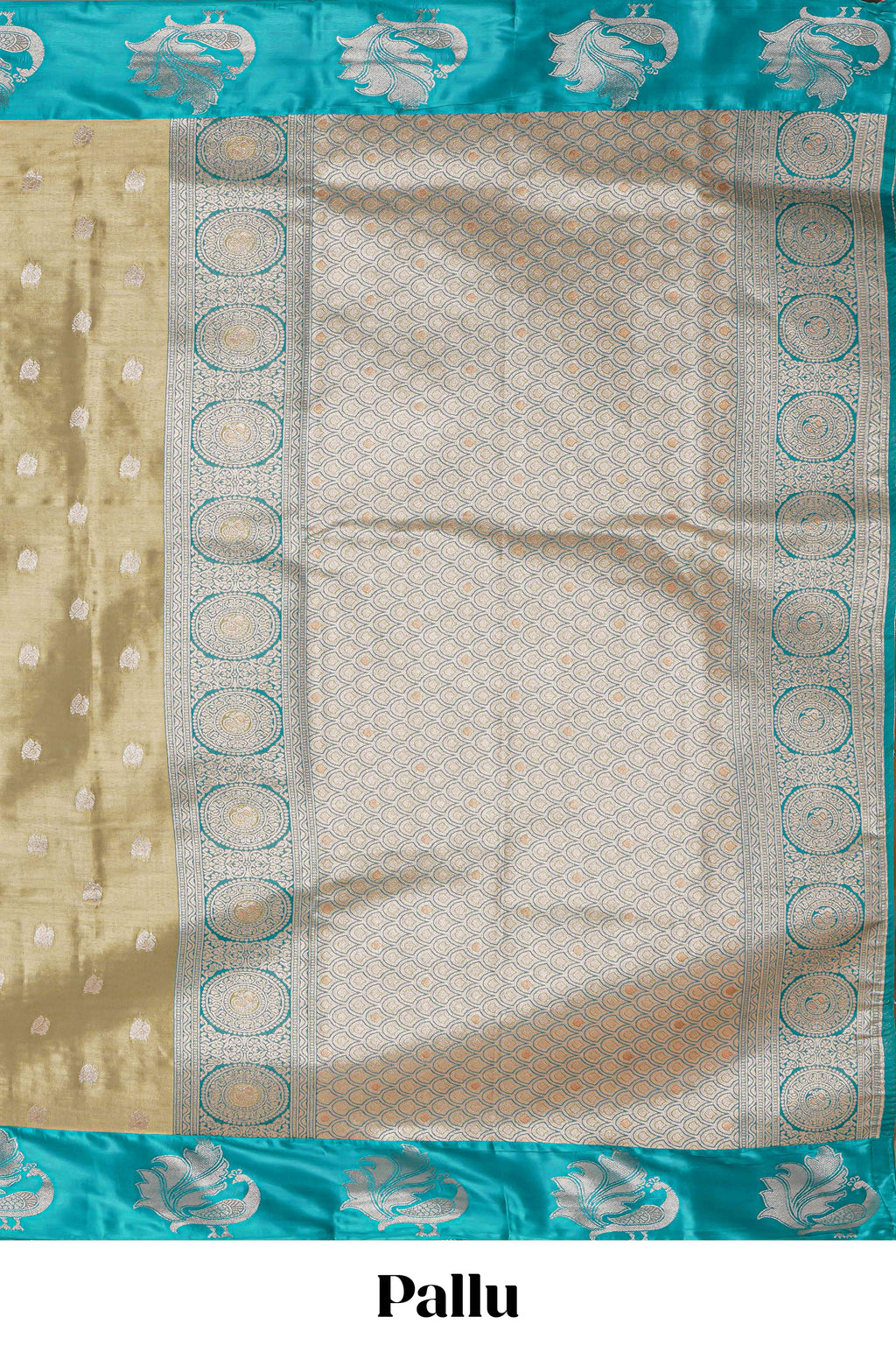 Mustard zari motifs design tissue saree with contrast peacock zari border and motifs blouse