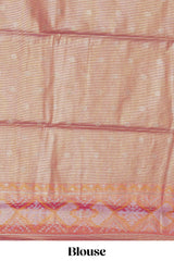 Gold floral design tissue saree with contrast zari border and motifs blouse