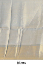 Blue checked zari motifs art tissue saree with self zari border and matching blouse