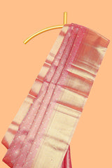 Pink geometric zari motifs art tissue saree with self zari border and matching blouse
