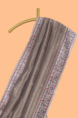 Grey striped art tissue saree with contrast floral & peacock design border and matching blouse
