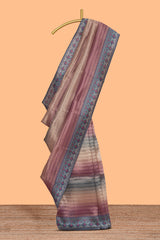 Multi color striped art tissue saree with contrast border and plain blouse