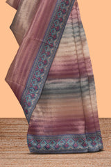 Multi color striped art tissue saree with contrast border and plain blouse