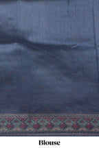 Multi color striped art tissue saree with contrast border and plain blouse