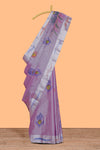 Purple peacock feather design tissue saree with self zari border and contrast blouse