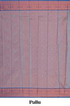 Mauve blue floral vine design art tissue saree with contrast border and blouse