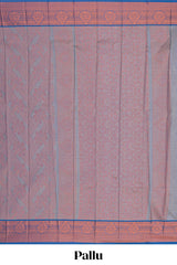 Mauve blue floral vine design art tissue saree with contrast border and blouse