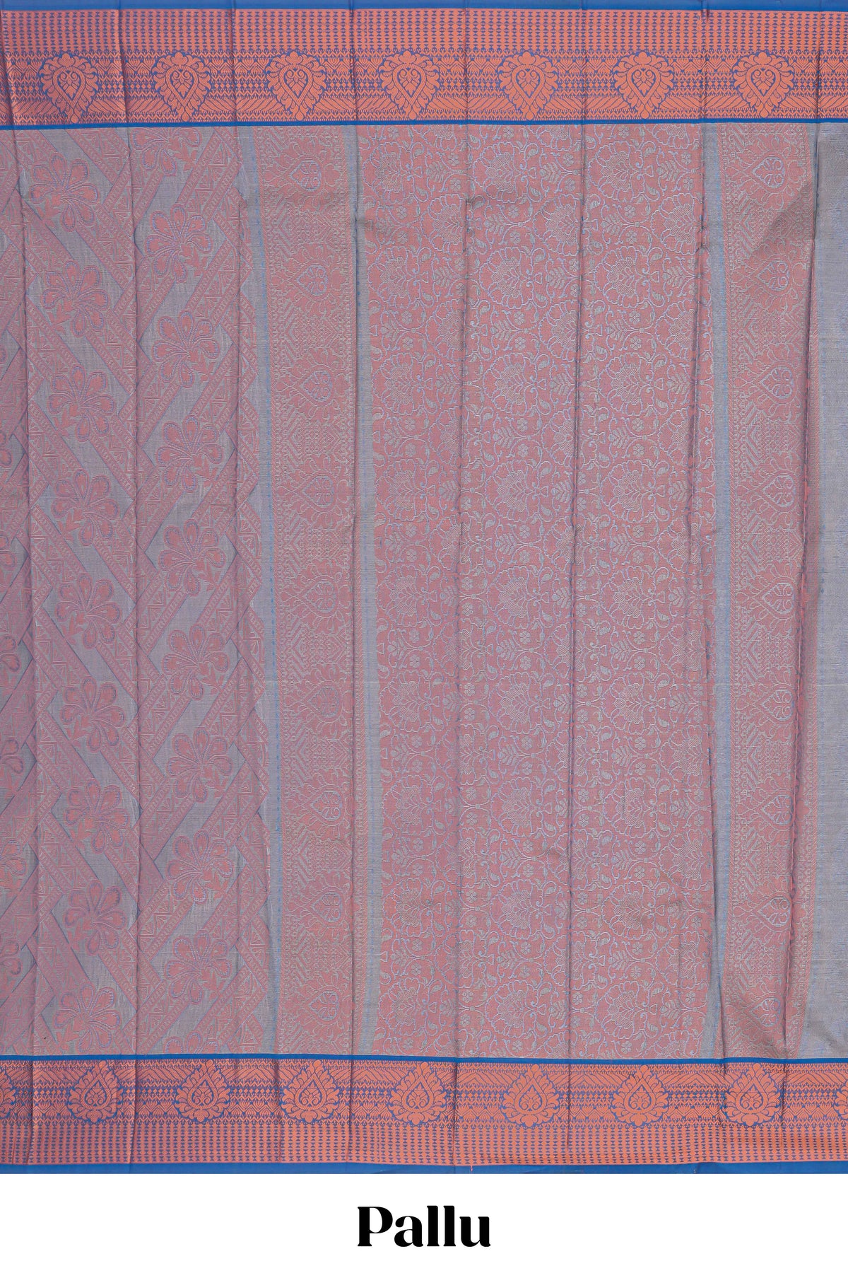 Mauve blue floral vine design art tissue saree with contrast border and blouse